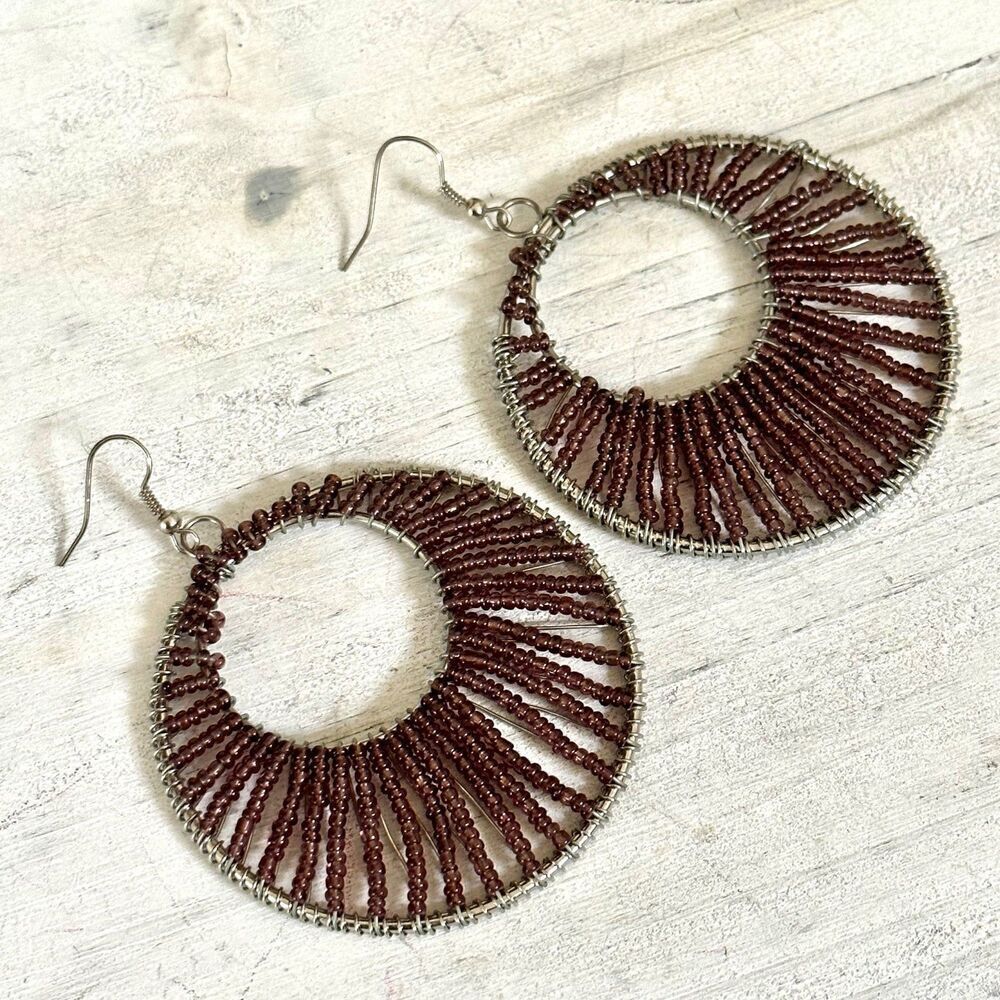 Silver tone beaded statement earrings